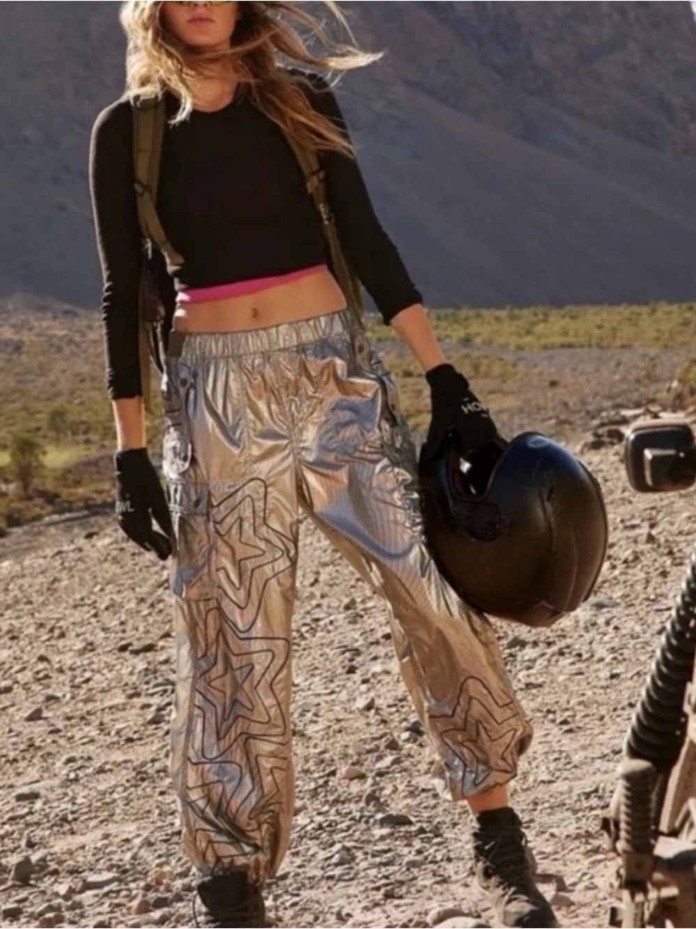Free People movement Colorburst shine hike pants, metallic size Small